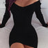 Sexy Off Shoulder Long Sleeve Bodycon Dress for Women Mini Knit Sweater Dress